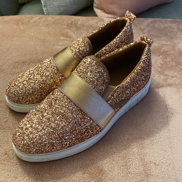 Miss Lola Shoes - Miss Lola Rose Gold Glitter Sneakers Sz 10
